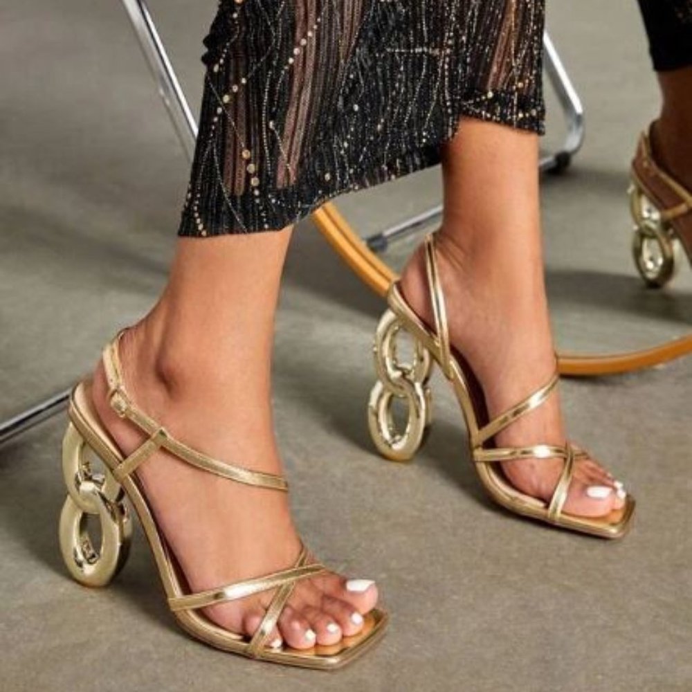 SHEIN GOLD Ankle Strap Heel Sandals